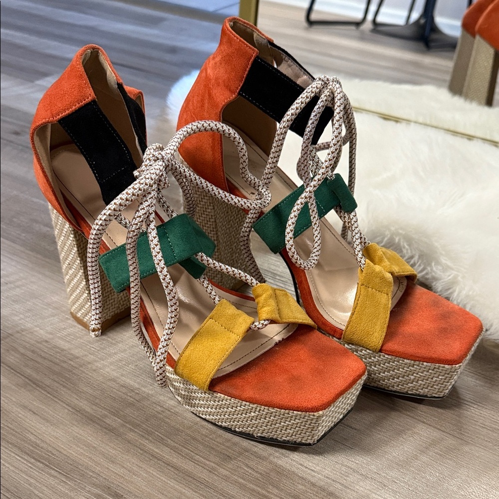 Colorful Platform Lace-Up Sandals